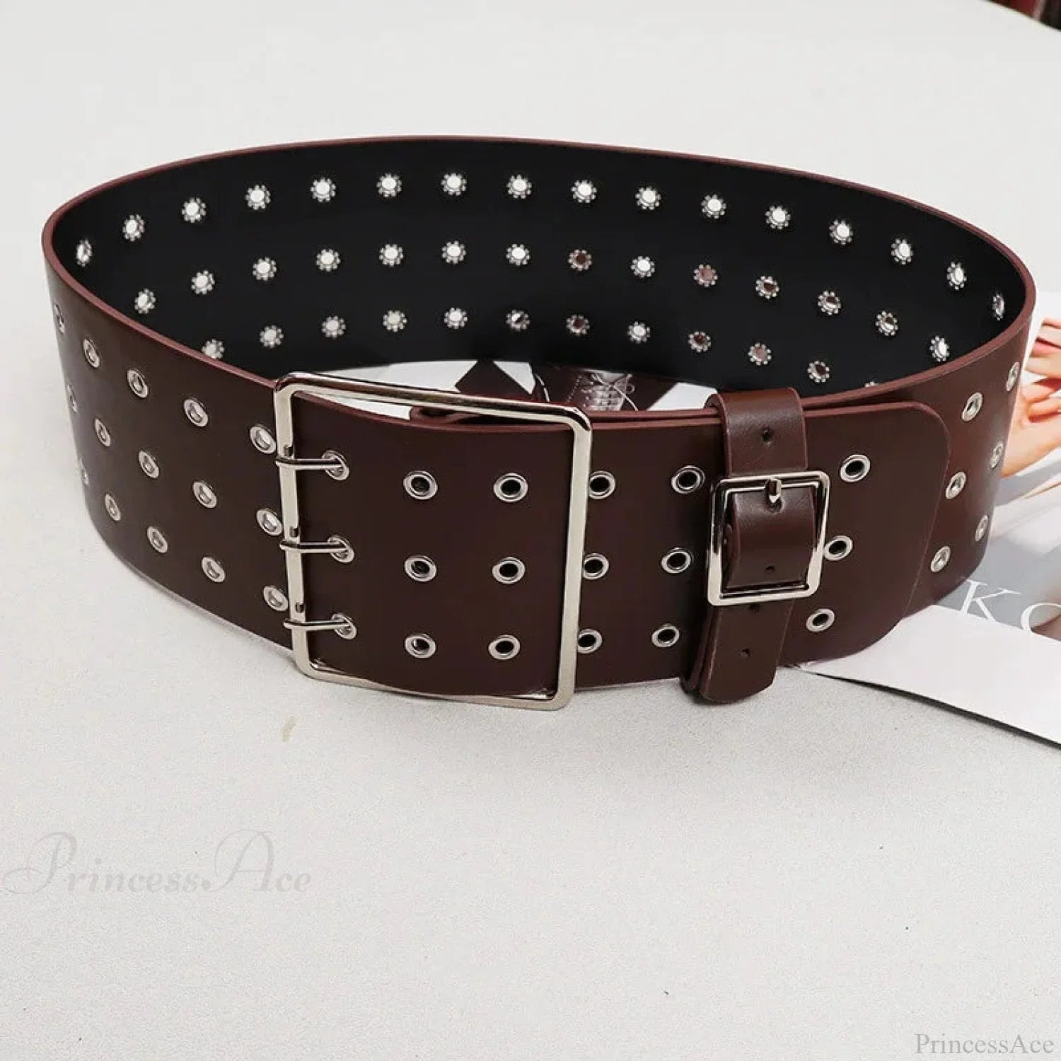 Fashion Gothic Rivet Leather Cummerbund Belt Brown / 102cm