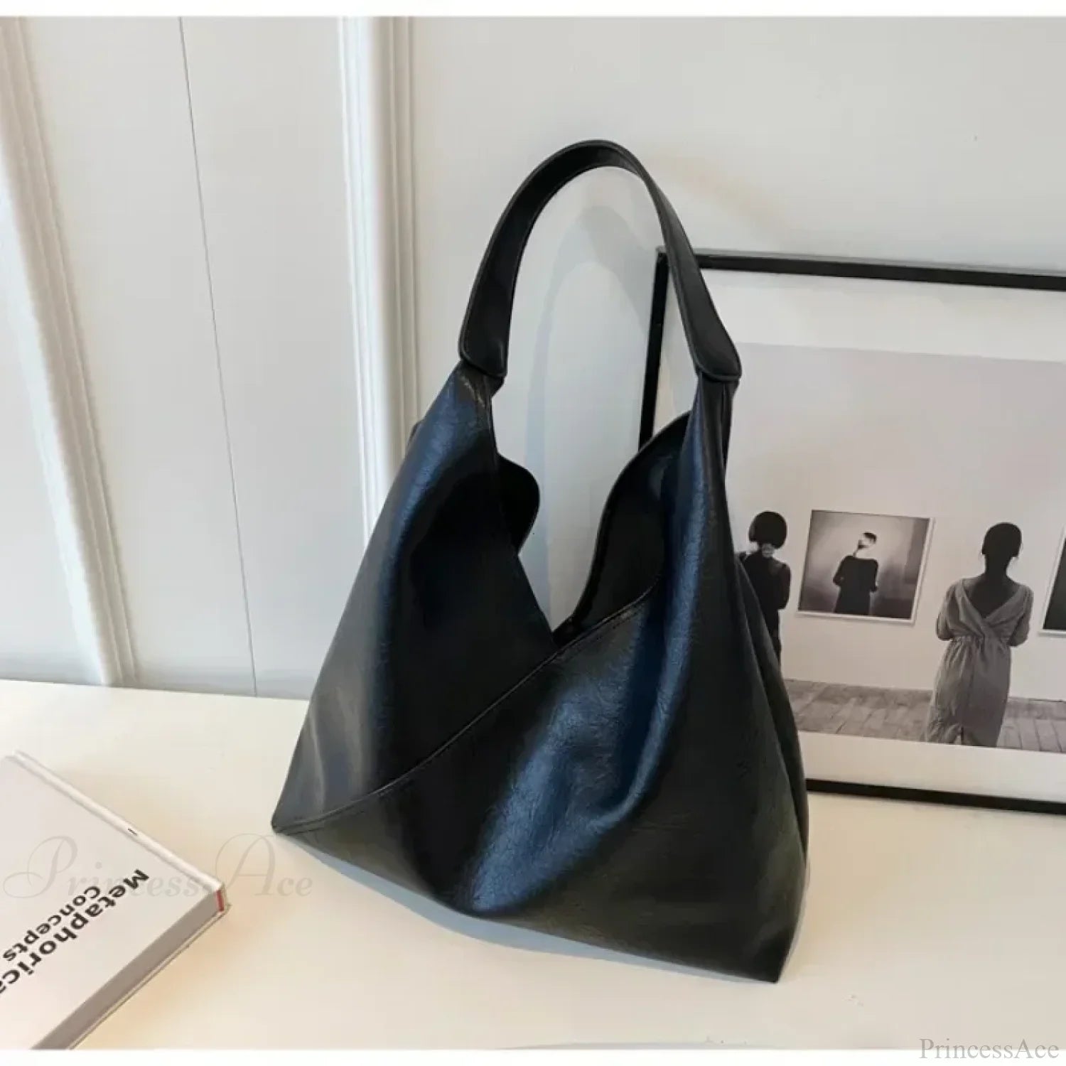 Fashion Leather Big Hobo Shoulder Bag Black / 36x23x14cm shoulder-250126