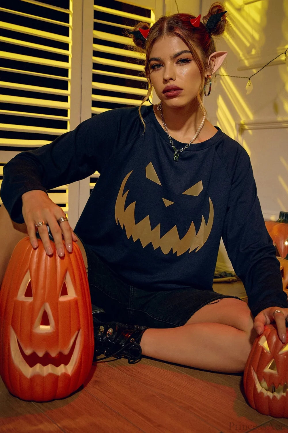 Fashion Loose Halloween Hoodie Navy Blue / S