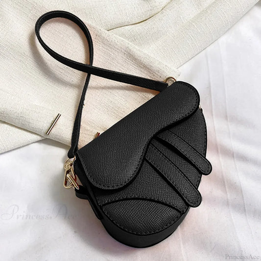 Fashion Mini Handbag Zipper Messenger Saddle Solid Color Bag Black handbag-250126