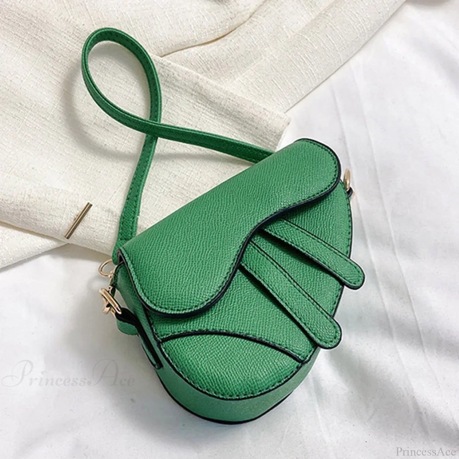 Fashion Mini Handbag Zipper Messenger Saddle Solid Color Bag Green handbag-250126