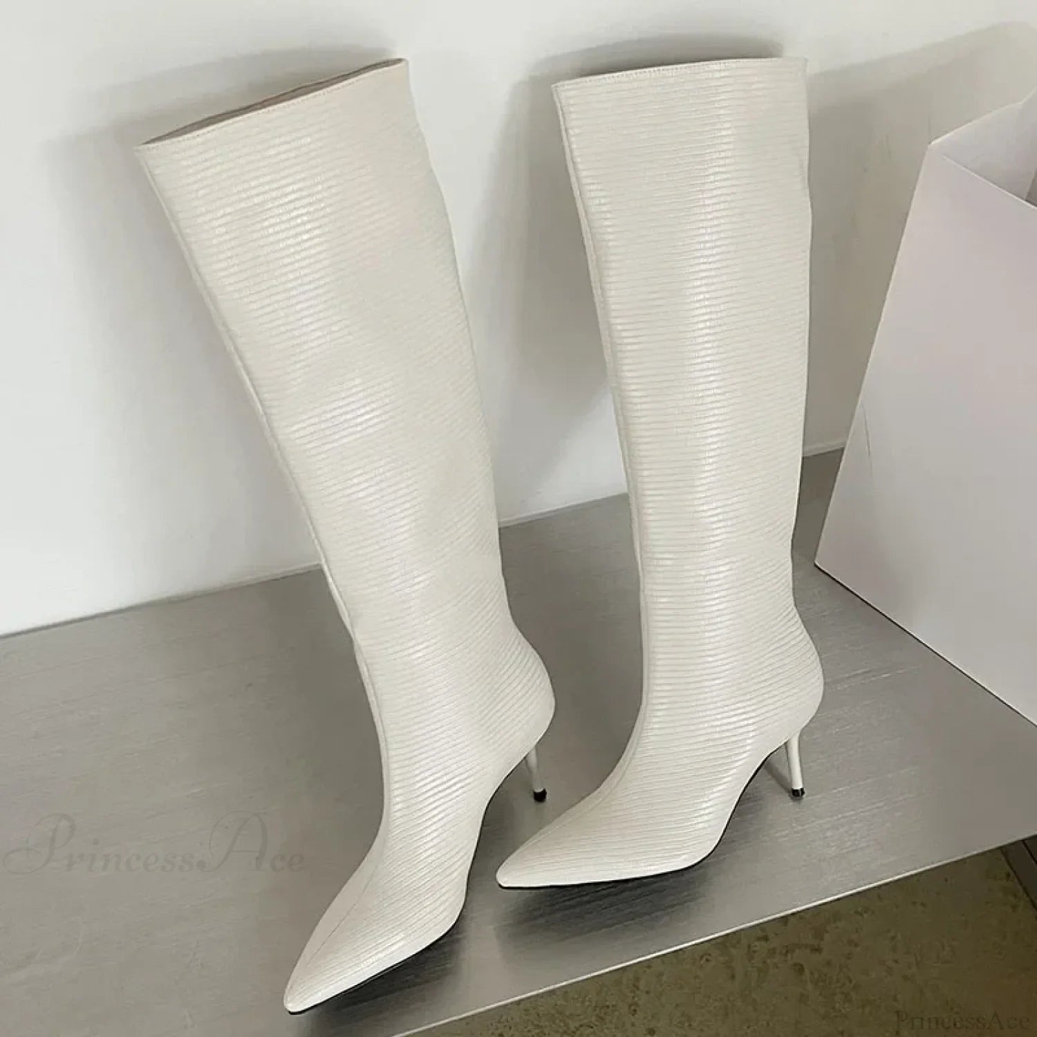 Fashion Pointed Designer Modern Party Western Long Thin Low Heel Knee High Boot Beige / 5(foot 225mm)