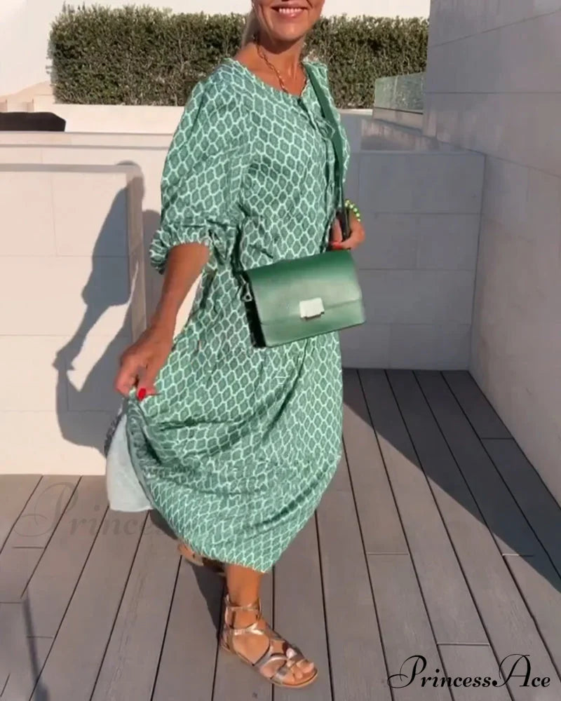 Fashion Print Dress With Round Neck Casual Dresses