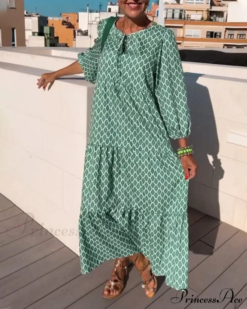 Fashion Print Dress With Round Neck Casual Dresses