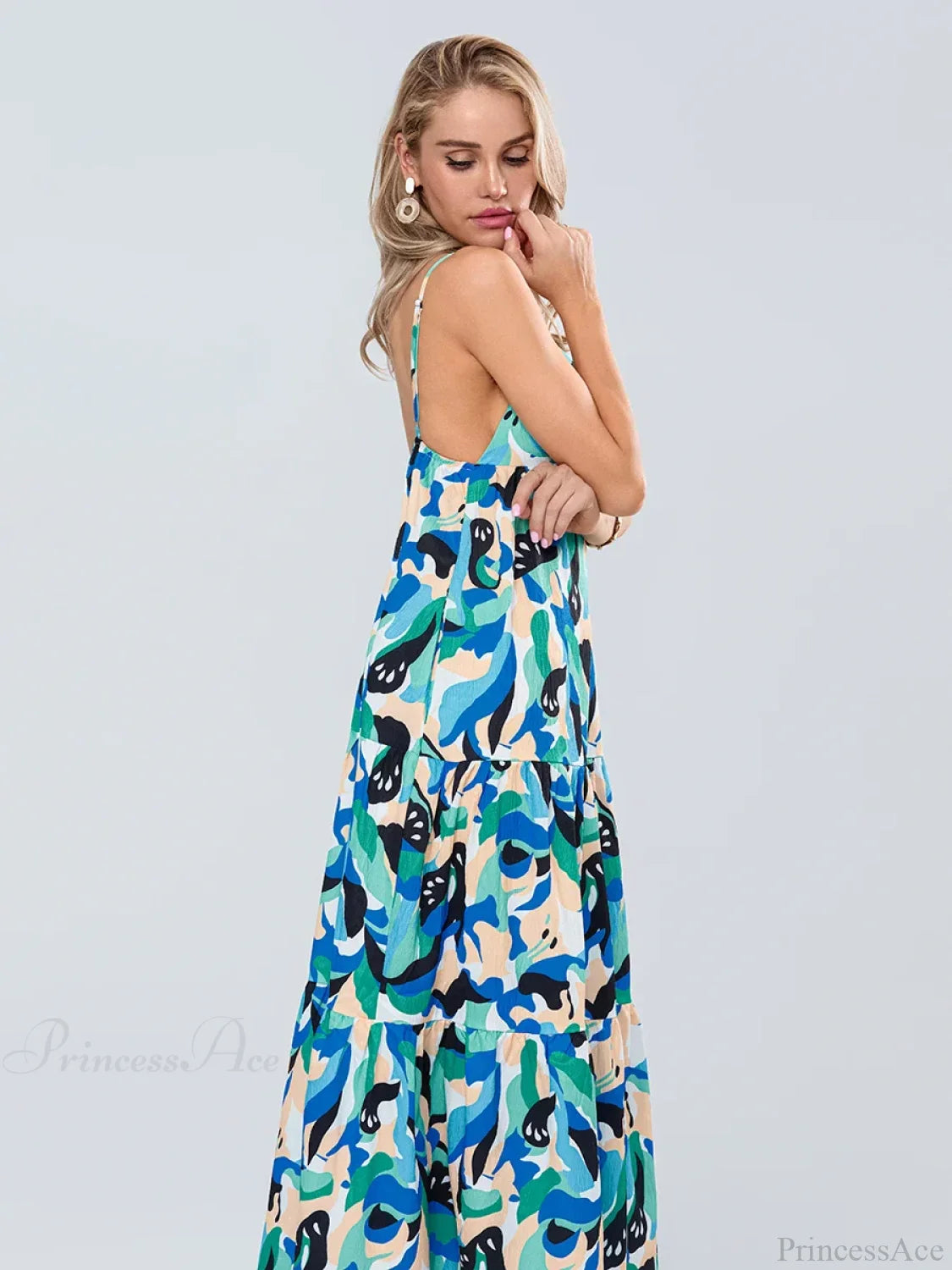 Fashion Print Spaghetti Strap Backless Sweetheart Flowy Cami Floral Dress floraldress-250126
