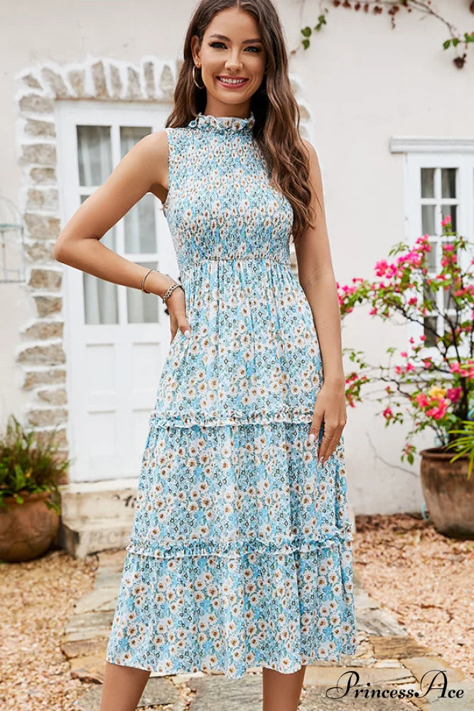 Fashion Printed Graceful Casual Mini Dress S / Paleturquoise