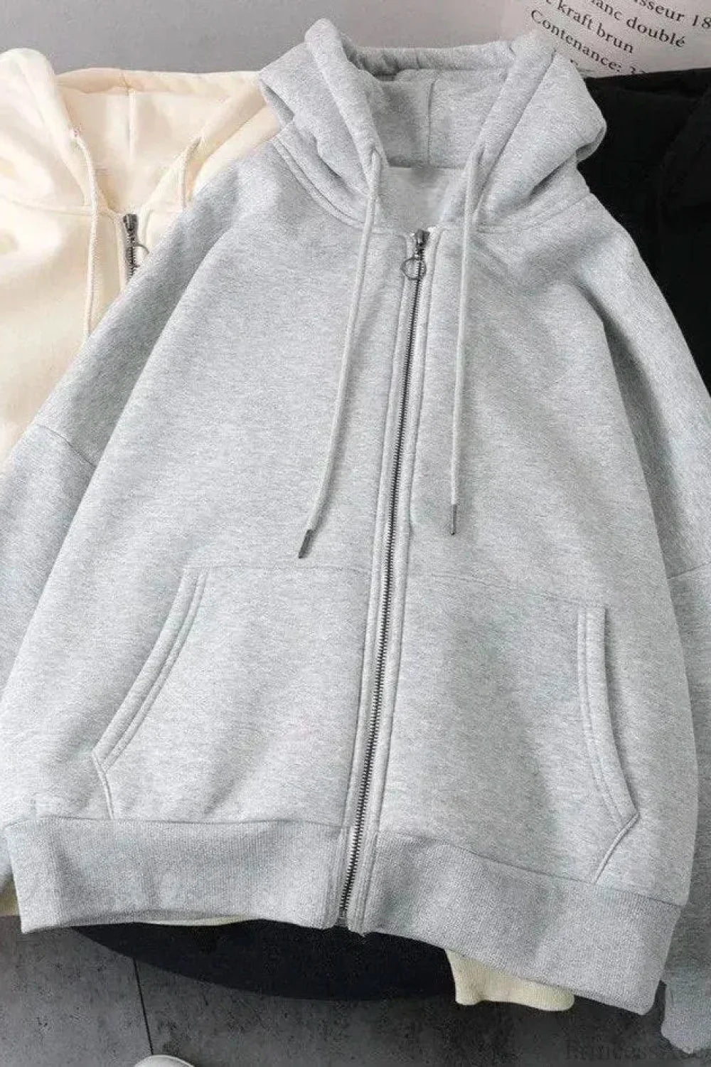 Fashion Trend Fleece Padded Zipper Hoodie White / M