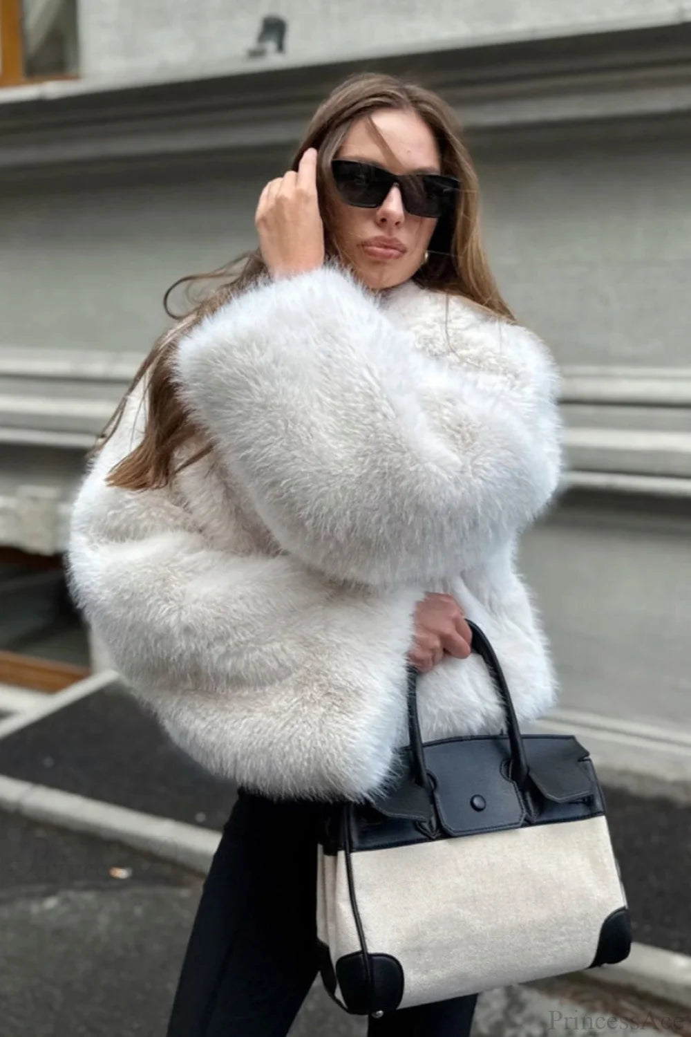 Faux Fur Collared Warm Longline Coat White / S