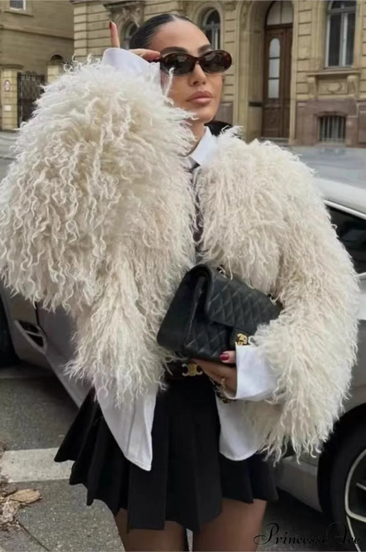 Faux Fur Short Warm Long-Sleeve Street Coat