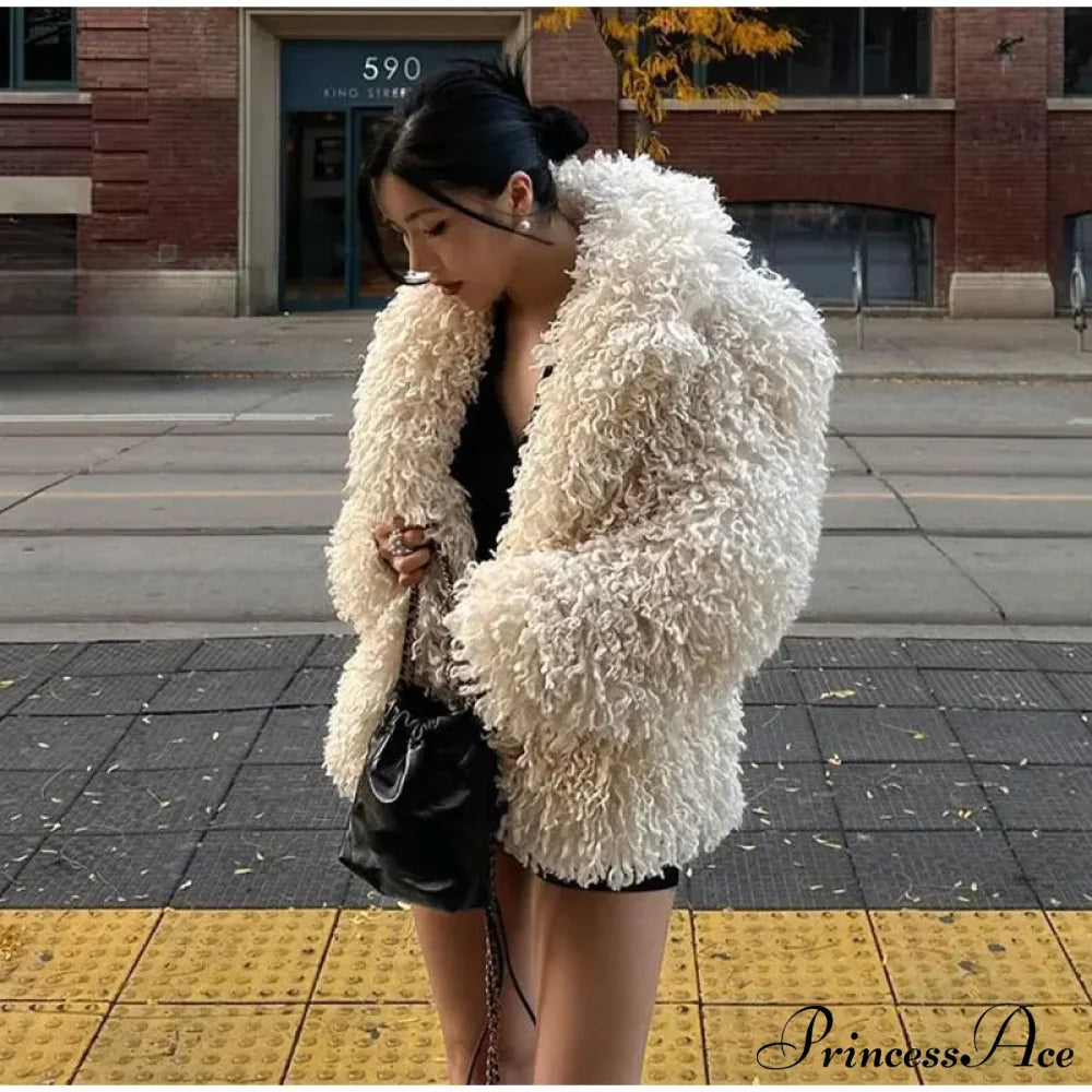 Faux Fur Stylish Fringe Coat Coats-L