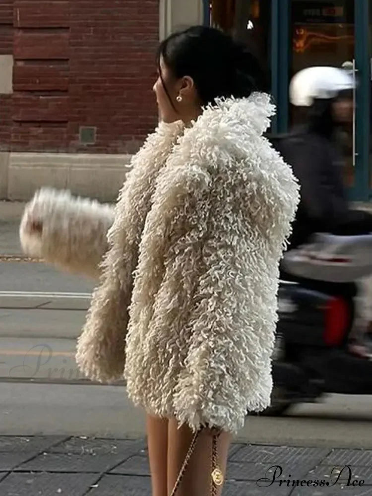 Faux Fur Stylish Fringe Coat Coats-L