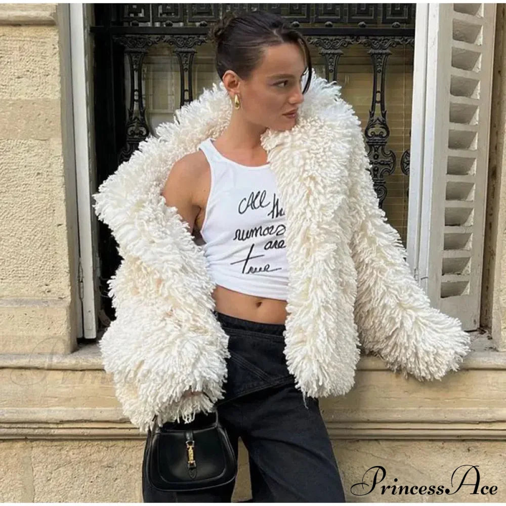Faux Fur Stylish Fringe Coat Coats-L