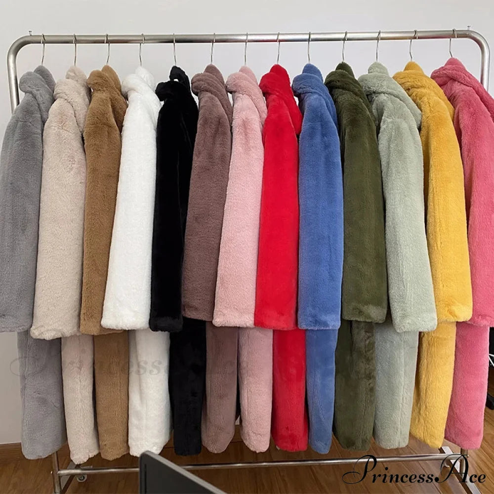 Faux Fur Stylish Long Belted Coat Coats-L