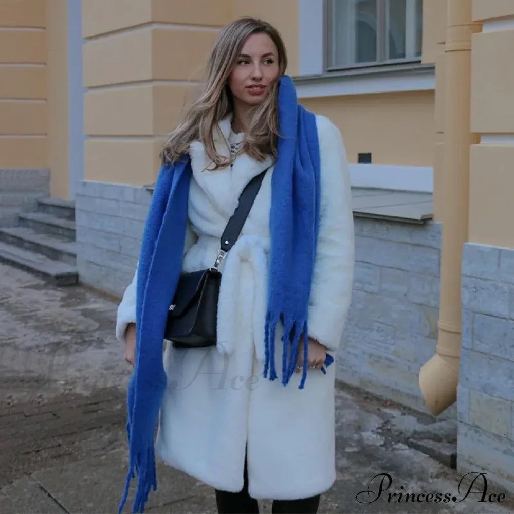 Faux Fur Stylish Long Belted Coat Coats-L