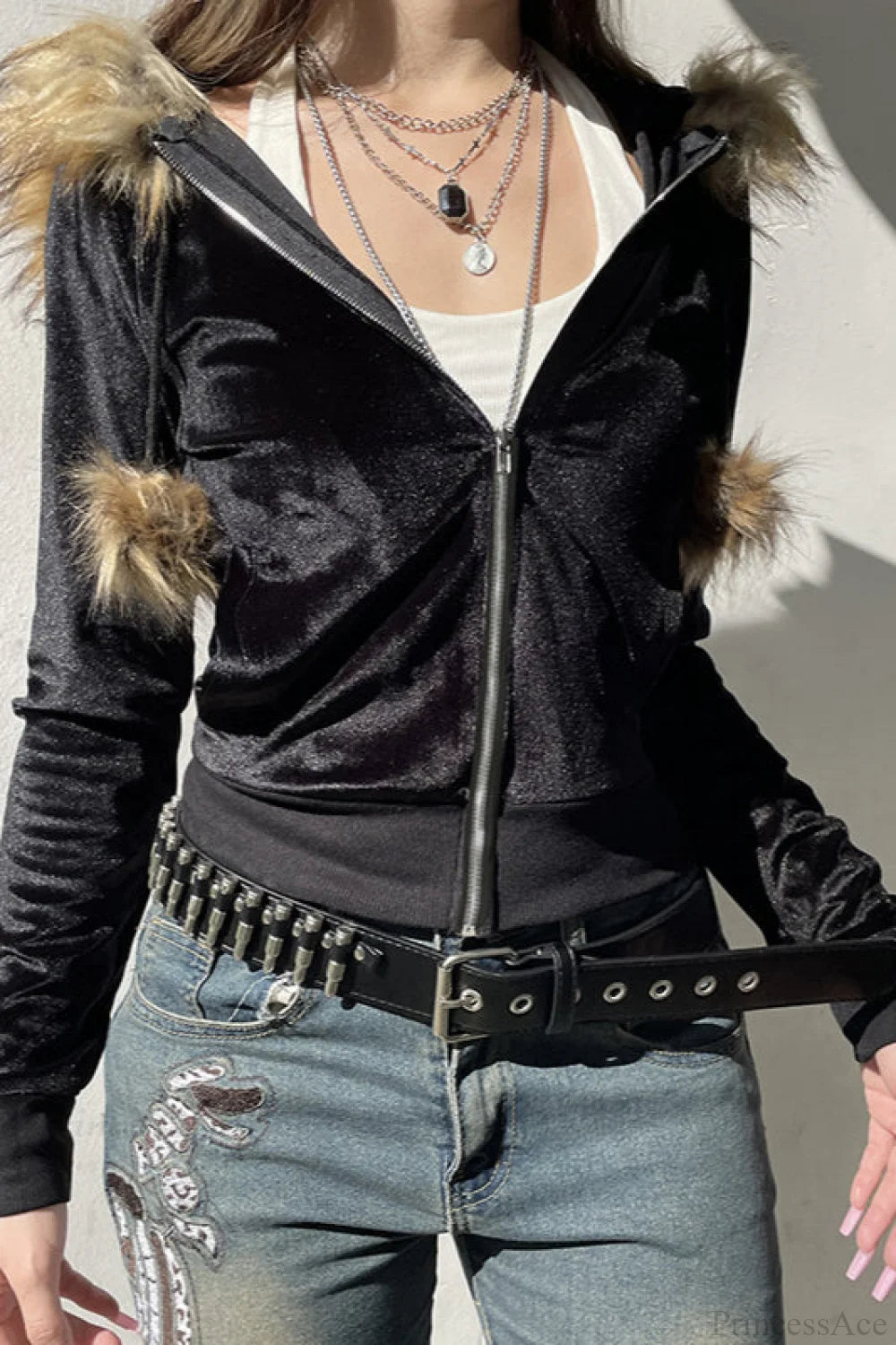Faux Fur Velvet Zip Up Hoodie