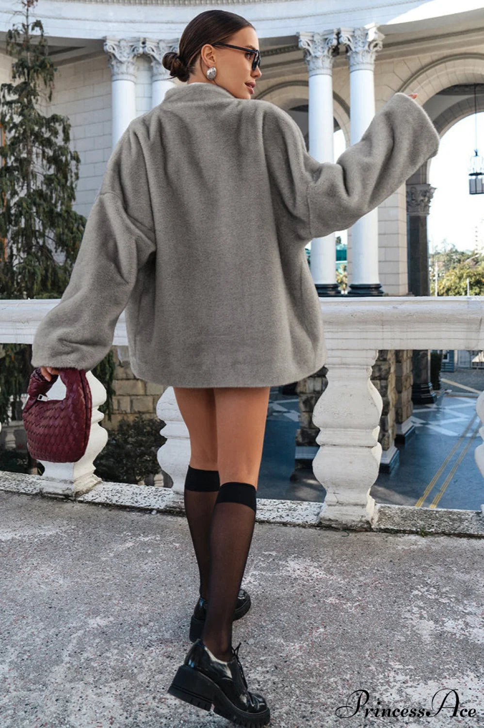 Faux Mink Long Sleeve Loose Mid Length Coat