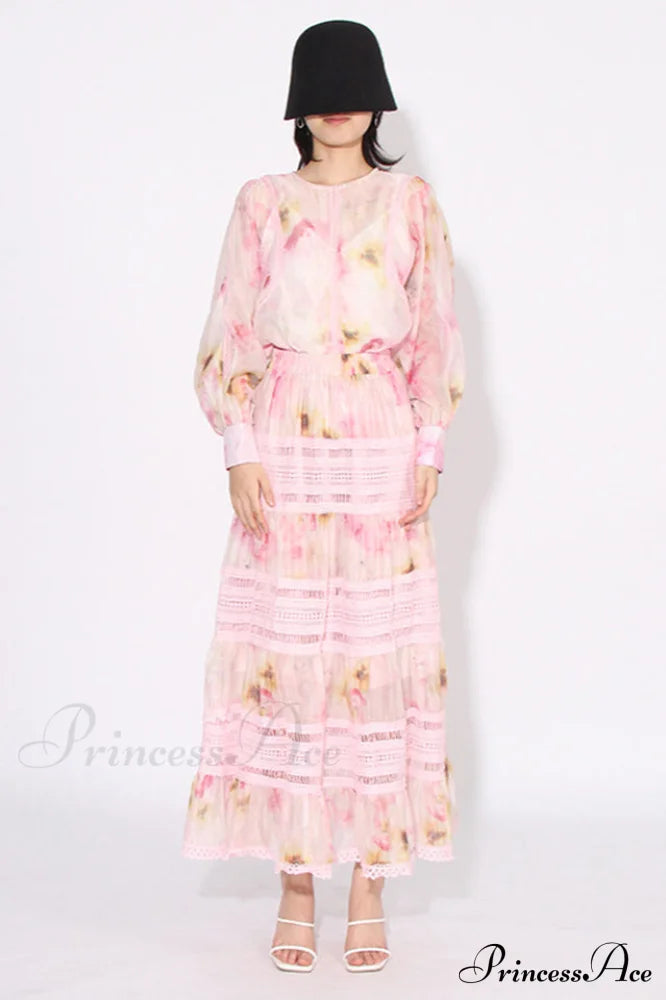 Faye Floral Top Charming + Skirt Set S / Pink