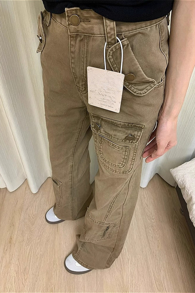 Vintage Denim Wide Leg Cargo Pants