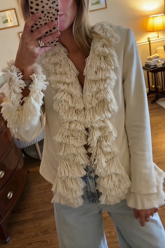 Layered Fringe Trim Fitted Coat