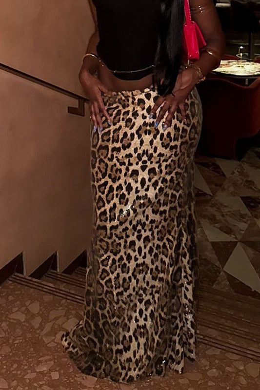 Jupe double épaisseur à paillettes et léopard