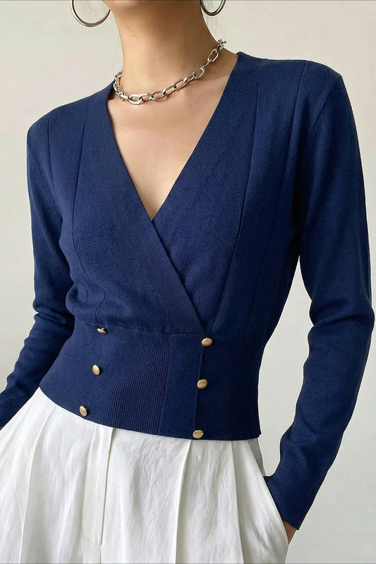 Double Metal Button Wrap Front Cardigans