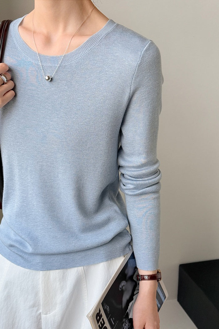 Slim-Fit Crew Neck Layering Knit Top
