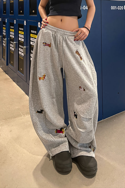 Dachshund Embroidered Barrel Pants