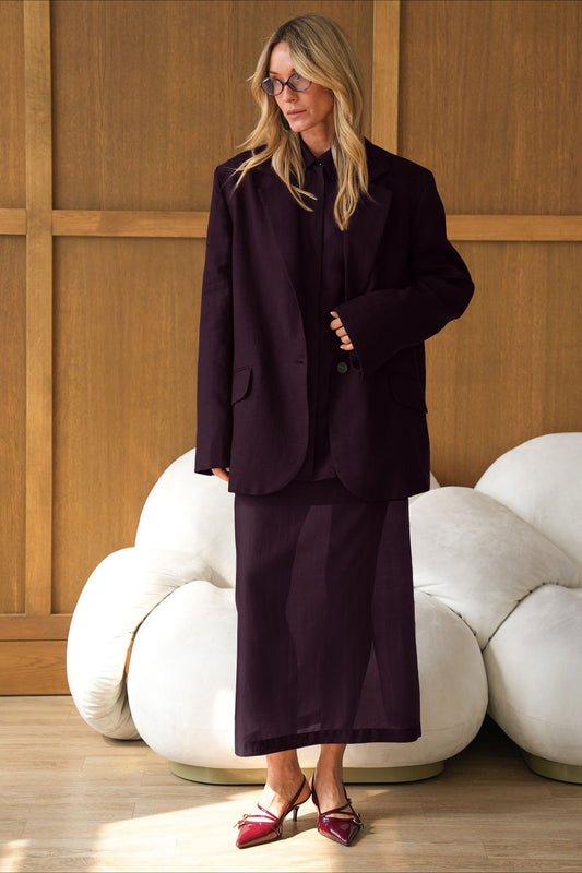 Ensemble deux pièces robe chemise en Tencel à col vintage