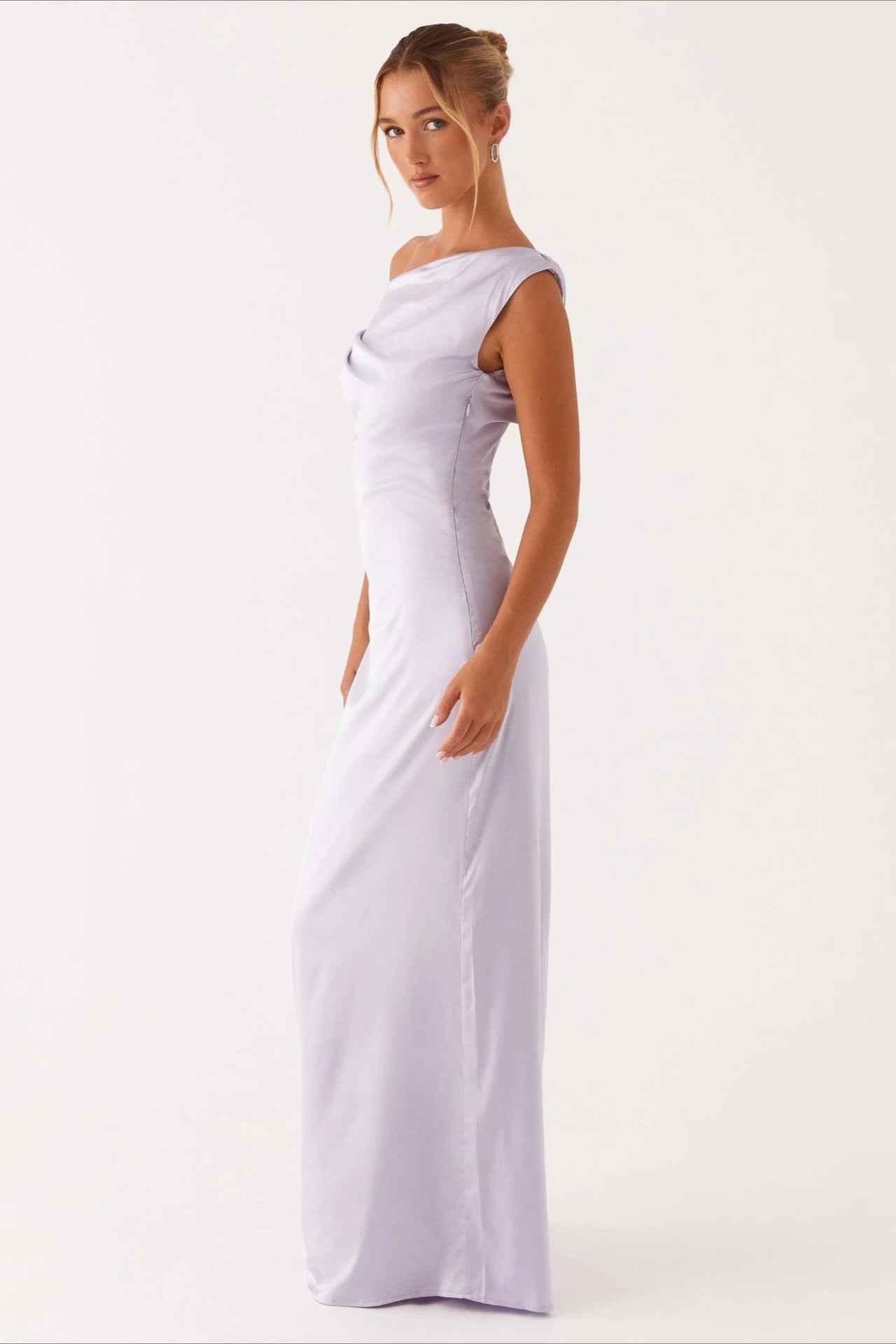 Solid Asymmetric Neckline Formal Dress