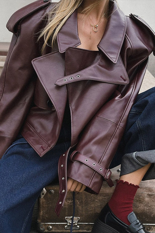 Veste de moto vintage en cuir PU