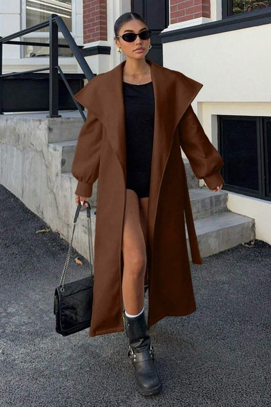 Brown Oversized Lapel Wool Coat coats