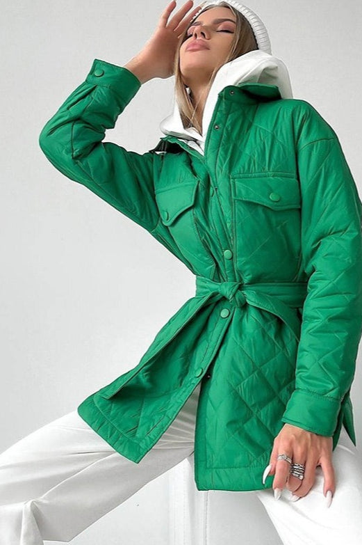 Oversized Longline Diamond Quilted Puffer Jacket S / Green