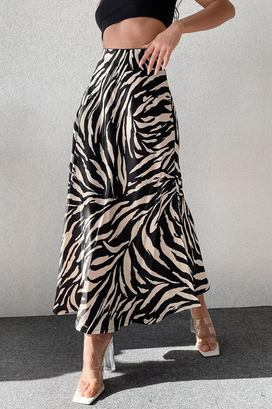 Zebra-Print A-Line Midi Skirt