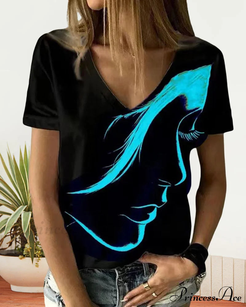 Figure With V-Neck T-Shirt Print T-Shirts