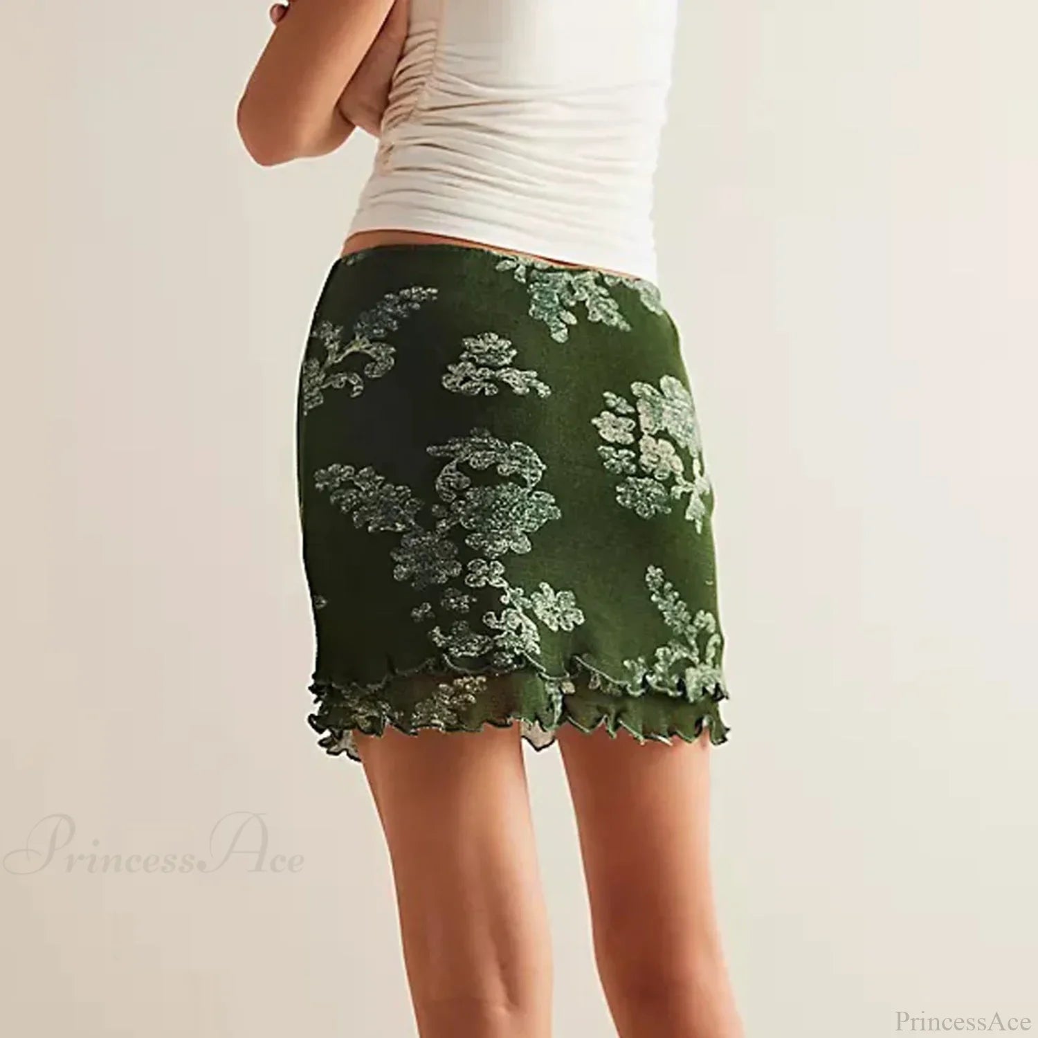 Fine Mesh Flower Print Skirt skirts-250223