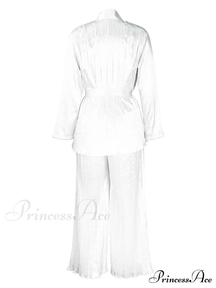 Fit Fuchsia - Pants Sets Casual Spring V White Color Daily & Fashion Solid Long Blouse Red Neck