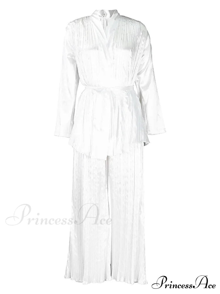 Fit Fuchsia - Pants Sets Casual Spring V White Color Daily & Fashion Solid Long Blouse Red Neck