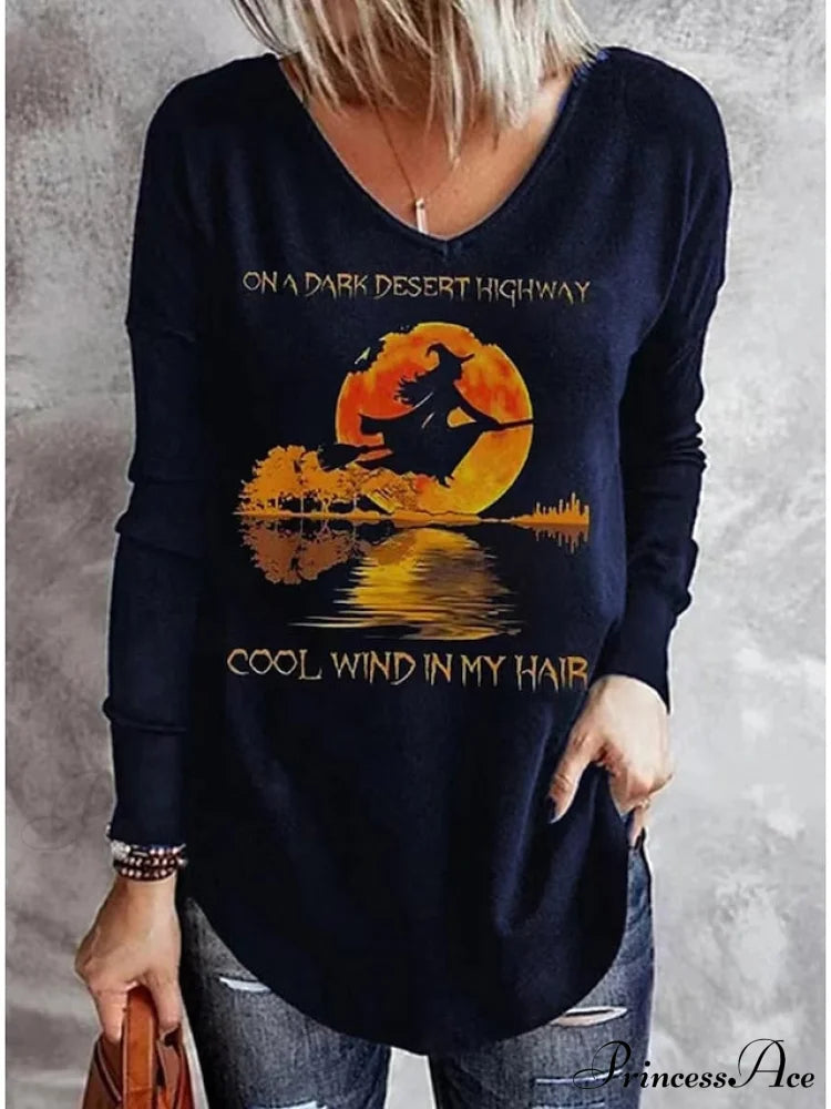 Fit Tee Neck - Design Tunic Loose Ghost Arm Halloween T-Shirt With V Long Women’s