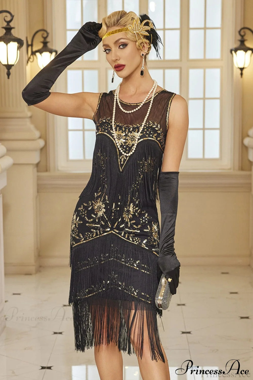 Flapper Tassel Beaded Crew Neck Party Dress