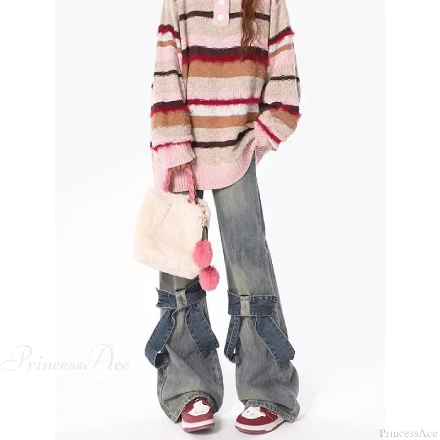 Flare Jeans Women Bow Patchwork Pants