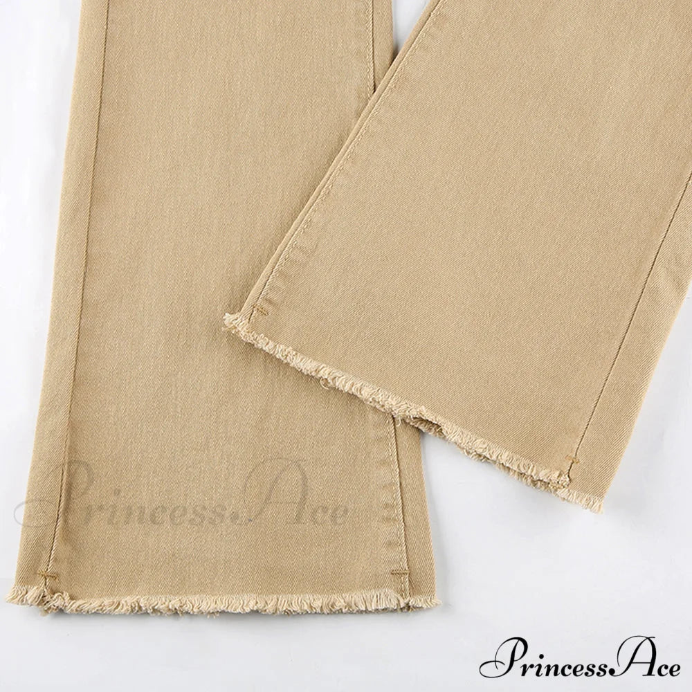 Flared High Black Jeans And In Waist Brown For Khaki Women