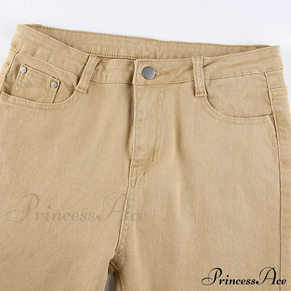 Flared High Black Jeans And In Waist Brown For Khaki Women