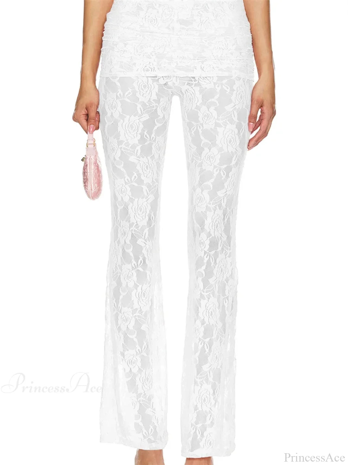 Flared Leg Lace See-Through Bootcut Fashion Pant WHITE / S pant-250223