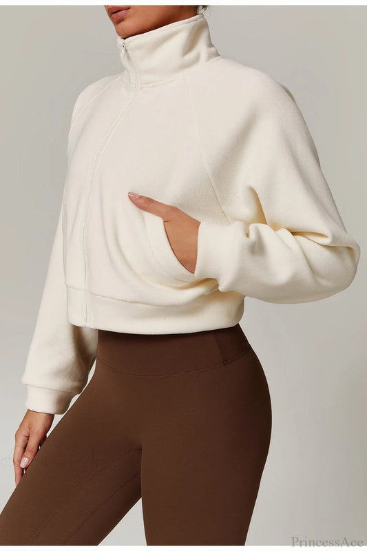 Fleece Athletic Stand Collar Zip Yoga Jacket