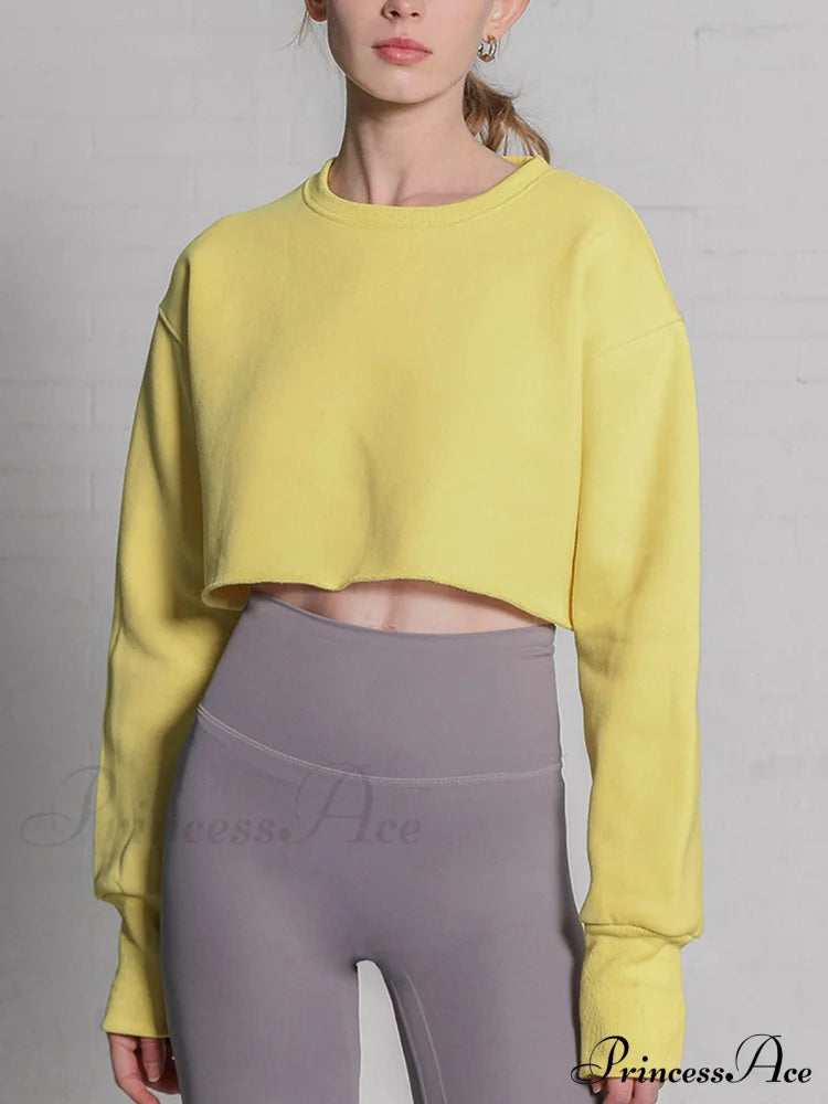 Fleece Lined Graceful Solid Cropped Sweatshirt Sweatshirts