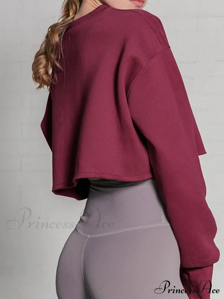Fleece Lined Graceful Solid Cropped Sweatshirt Sweatshirts
