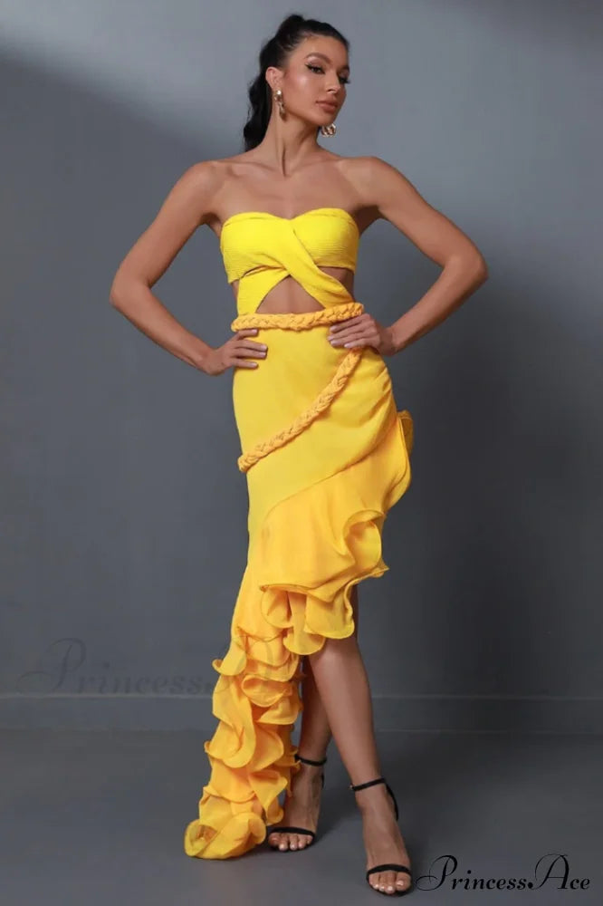 Fleur Yellow Strapless Cutout Gown | Dress In Beauty