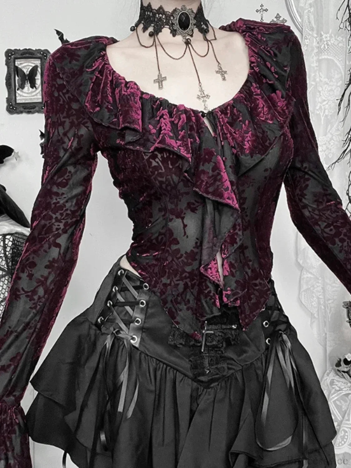 Flocking Ruffled Knit Top