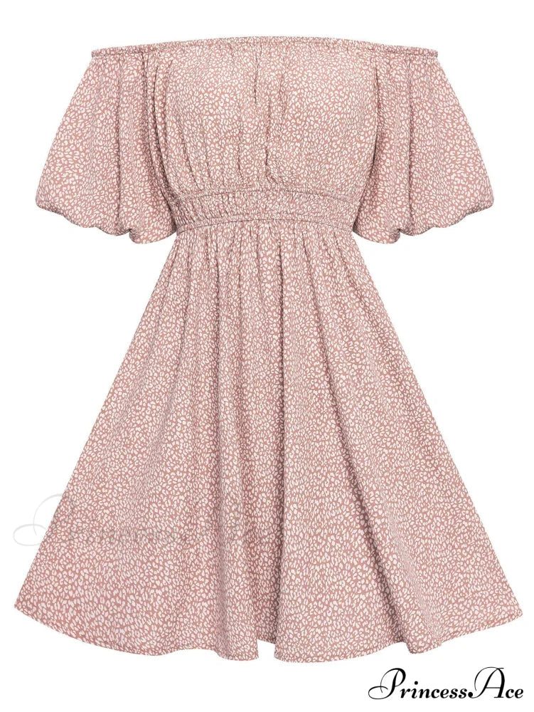Floral Bubble Sleeves High Waist Dress S / Green Floral Print Summer Dress