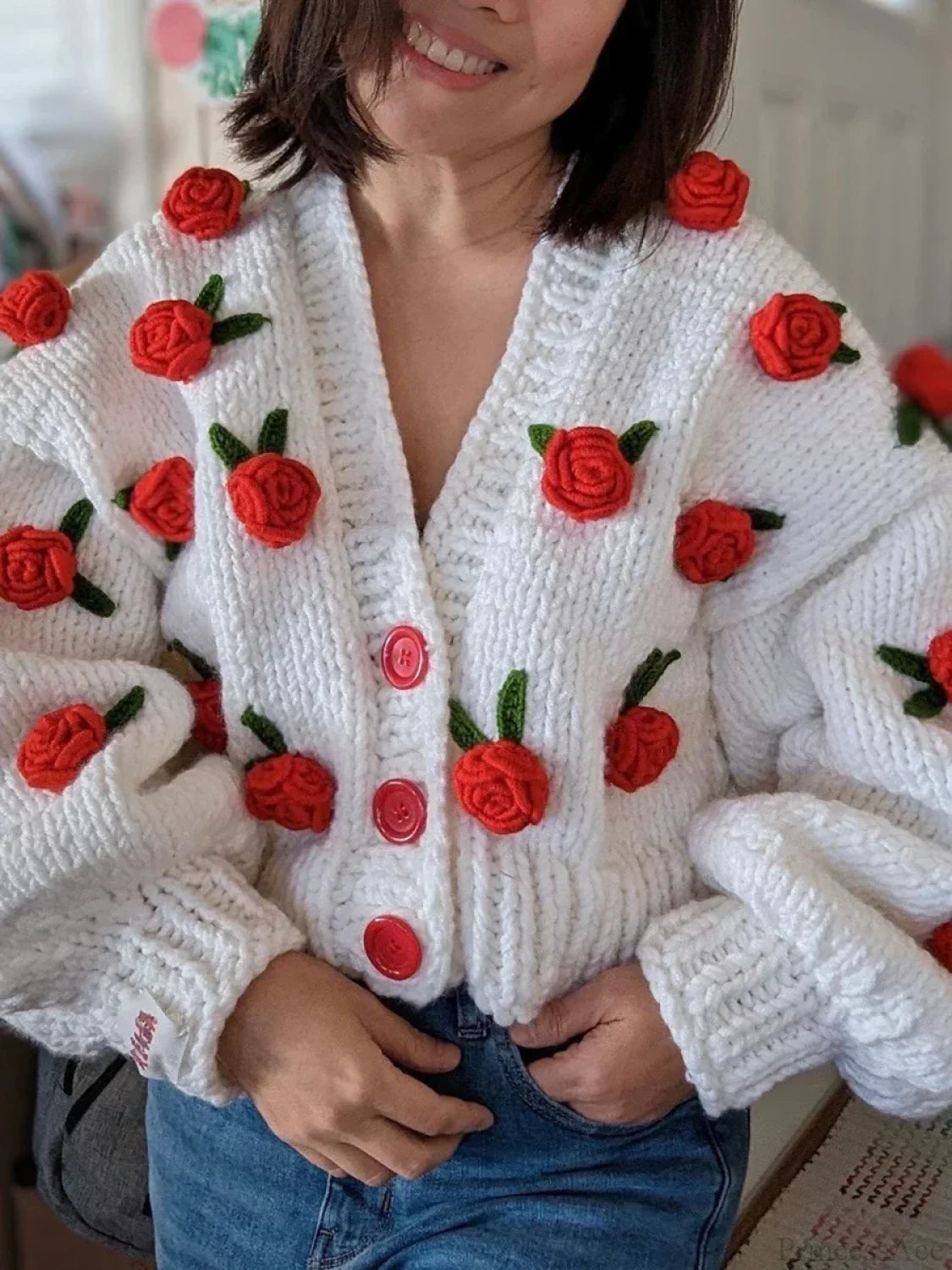 Floral Button Closure Knit Cardigan